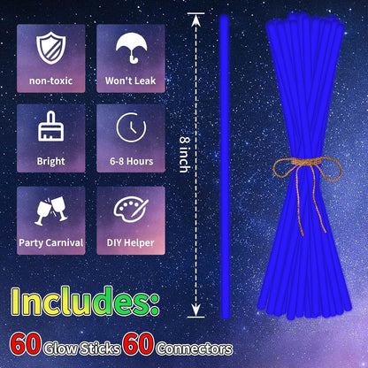 60 Pack 8” White Glow Sticks Bulk with 60 Connectors Neon Glow In The Dark Party favors Supplies for Holiday Birthday Party Decoration (White)