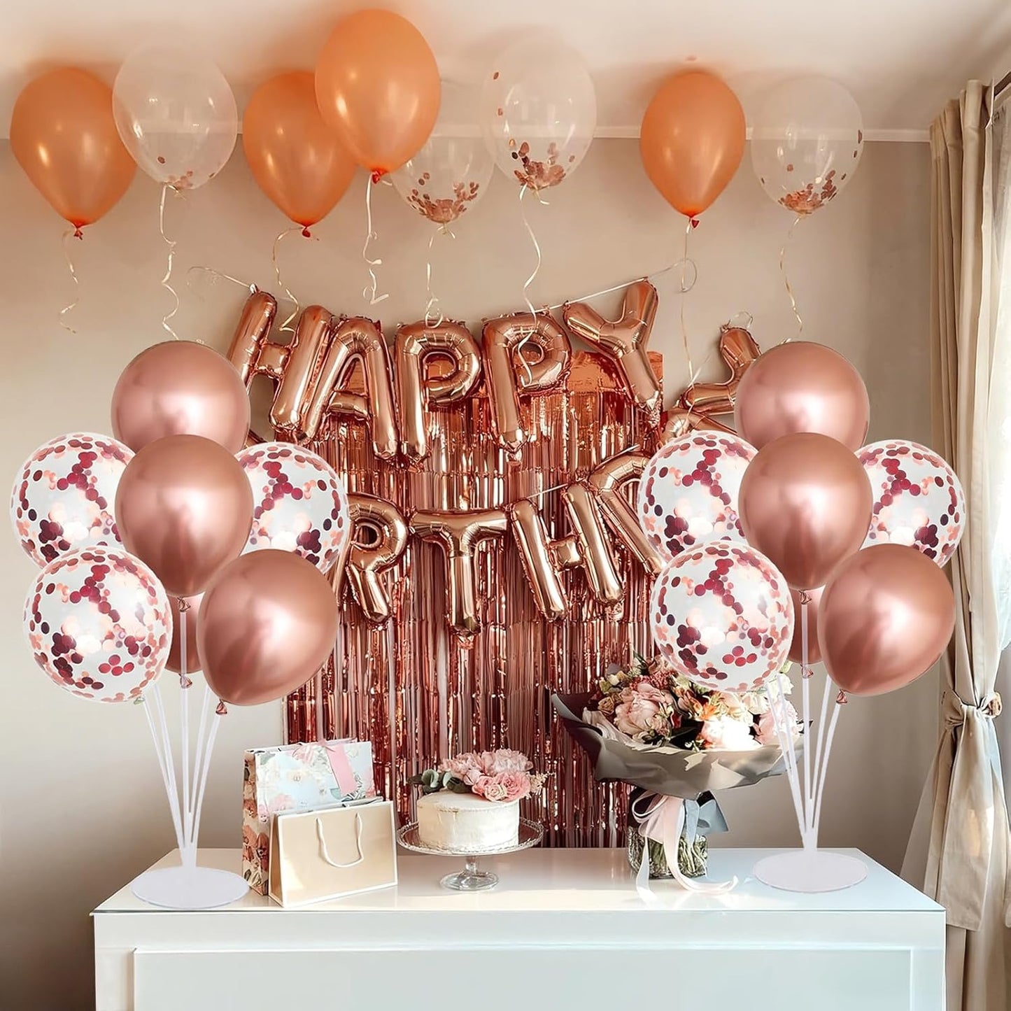 6 Set Balloon Stand Kit for Table Centerpieces With Balloon and Base Party Decorations for Birthday Wedding Retirement Graduation Baby Shower (Black Gold)