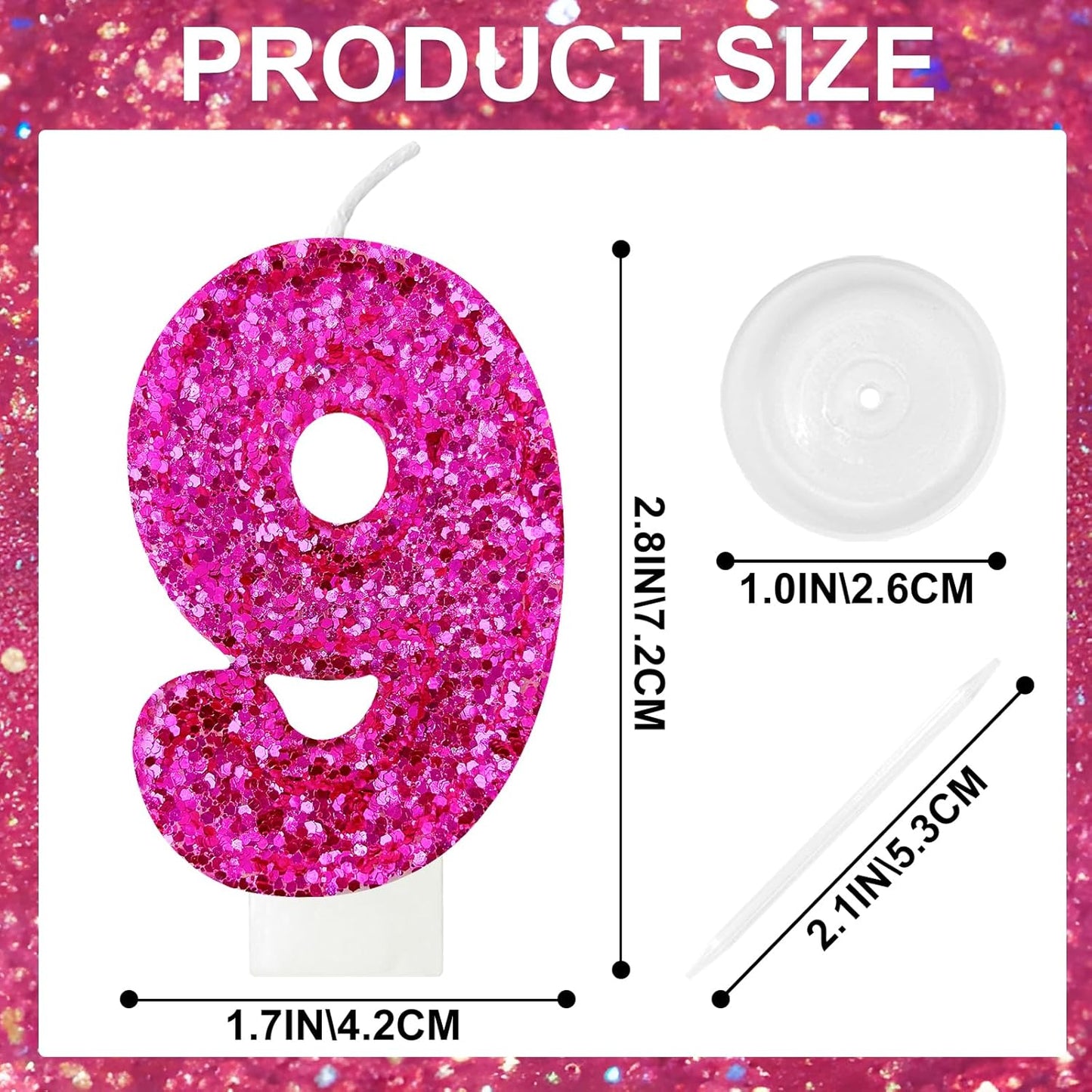 Birthday Number Candles, Glitter Number Candle Cake Decorations with Sequins, Cupcake Decorations for Girls, Women, Party Anniversary Celebrations (Number 6, Purple)