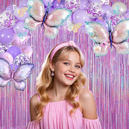 Iridescent Party Decorations Fringe Backdrop, Sparkling Holographic Foil Fringe Tinsel Curtains for Frozen Mermaid Birthday Party Decor - 3.28x6.56ft 2 Packs