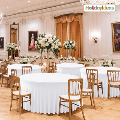 HolidayIdeas 2 Pack Spandex Table Skirt for 6 Ft Rectangle Tables, Black Fitted Stretch Tablecloth 30 x 72 Inch, Wrinkle Resistant Ruffle Design for Wedding Banquets, Trade Shows, Parties