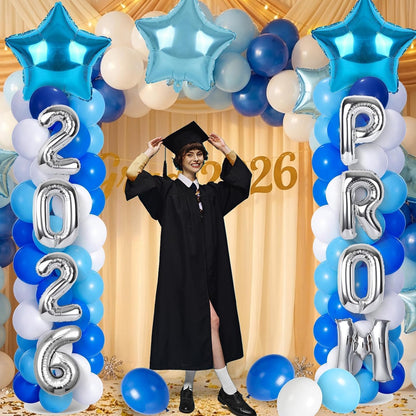 2 Sets Graduation Balloon Column Stand Kits with Balloons 2026 Grad Themed Decoration Navy Blue Balloon Tower Stand Kit for Grad High School & College Celebration Party Decor