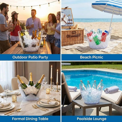 Cunhill 24 Pieces Plastic Clear Ice Bucket with Scoops Clear Acrylic Ice Tub Plastic Wine Bucket Party Beverage Chiller Bin Parties Tub for Wine Champagne or Beer (4 Liters)