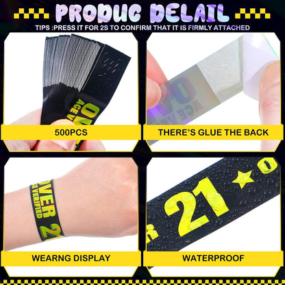 Ferraycle Over 21 Wristbands Holographic Events Wristbands Plastic Party Bracelets Waterproof Bracelets Arm Bands for Events Concerts