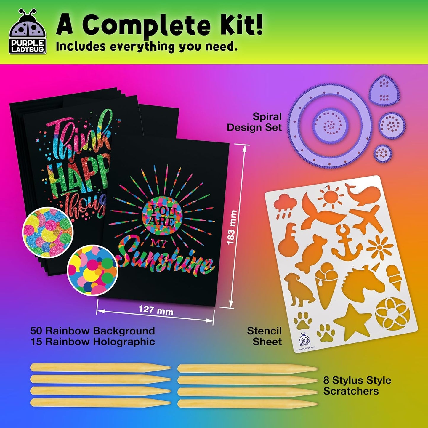 PURPLE LADYBUG Scratch Art for Kids - 150 Rainbow Scratch Art Mini Notes Arts and Craft Supplies, Crafts for Kids Ages 4-12, Mothers Day Note Cards, Kid Summer Activities for Camping & Summer Crafts