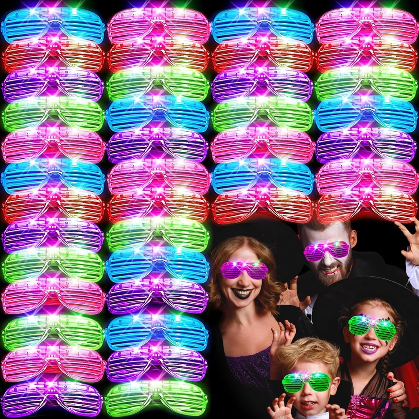 SHQDD 46 Pack Light Up Glasses, Glow in the Dark Party Favors, 5 Neon Color Led Glasses, Shutter Shades Glow Stick Sunglasses, Neon Party Supplies for Kids Adults Birthday Wedding Glow Toys Party