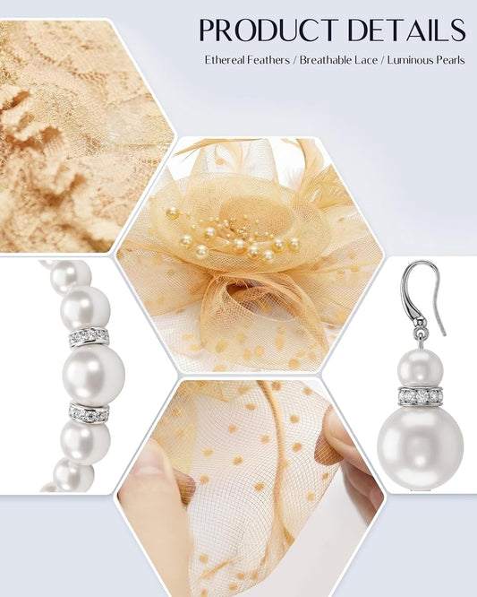Fascinators Hat for Women Tea Party Fascinator Headband with Gloves Tea Party Accessories for Ladies