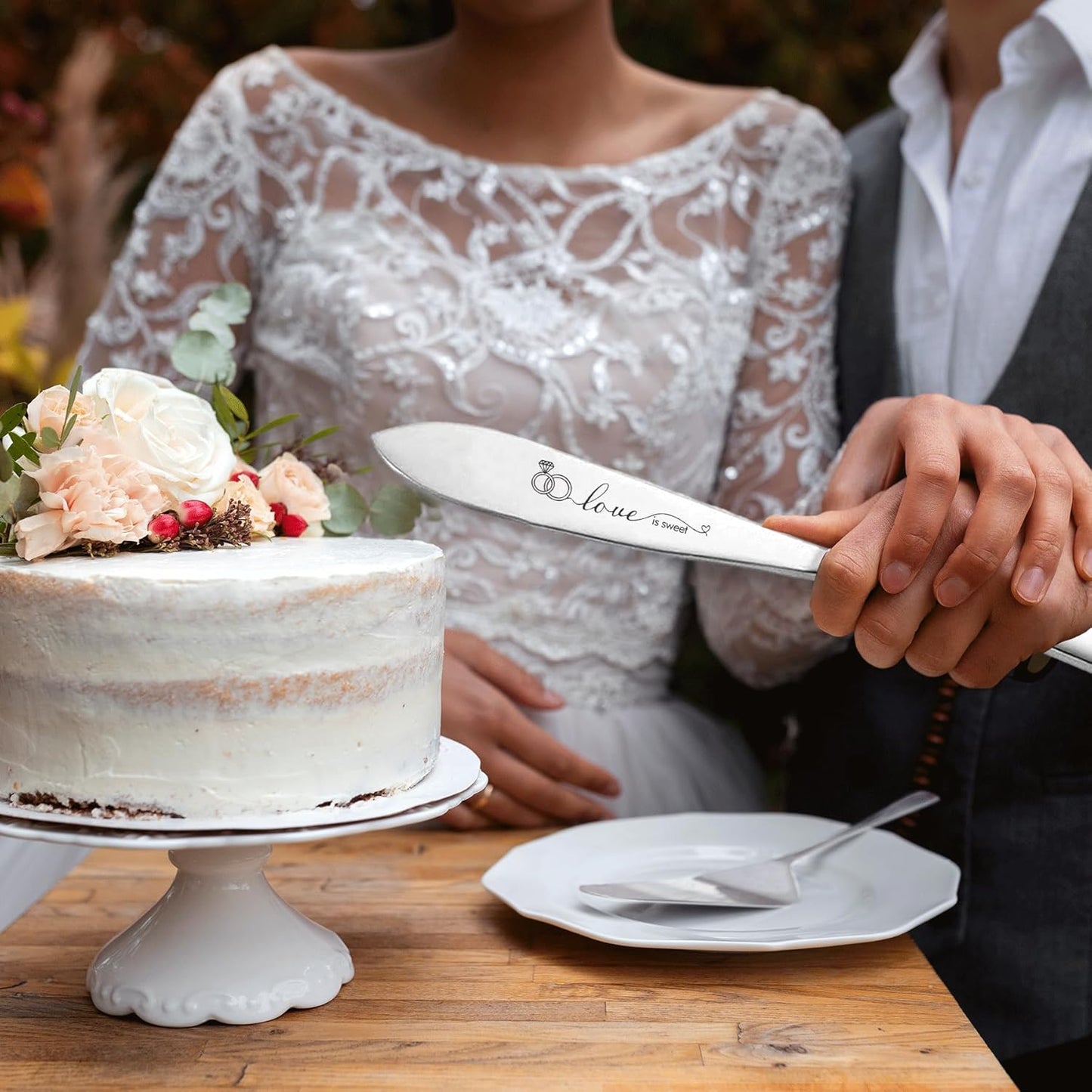 Wedding Cake Knife and Server Set, Bride Groom Mr and Mrs Champagne Flutes Glasses, Cake Cutting Set for Wedding with Forks, Bridal Shower Gifts Wedding Anniversary Engagement Gifts