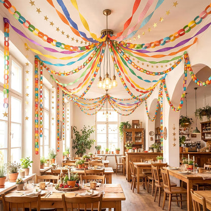 TaoBary Decorations Crepe Streamers Sheet Paper Strips Chain Garland Star Hanging for Party Birthday Wedding Decor(600,Pastels,Same Size)
