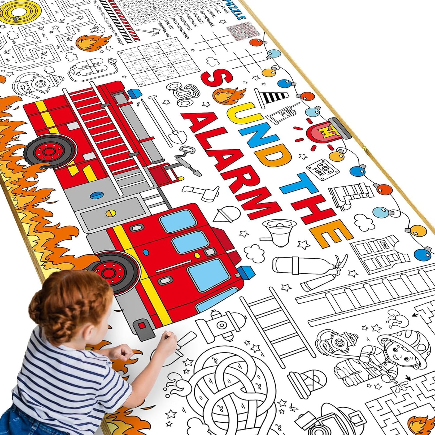 Naozinebi Fire Truck Giant Coloring Poster Large Firefighter Drawing Paper Coloring Tablecloth Rescue Vehicle Game Poster Table Cover Kids Art Craft Coloring Mat Home Pirate Party Supplies