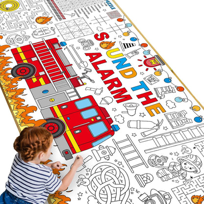 Naozinebi Fire Truck Giant Coloring Poster Large Firefighter Drawing Paper Coloring Tablecloth Rescue Vehicle Game Poster Table Cover Kids Art Craft Coloring Mat Home Pirate Party Supplies