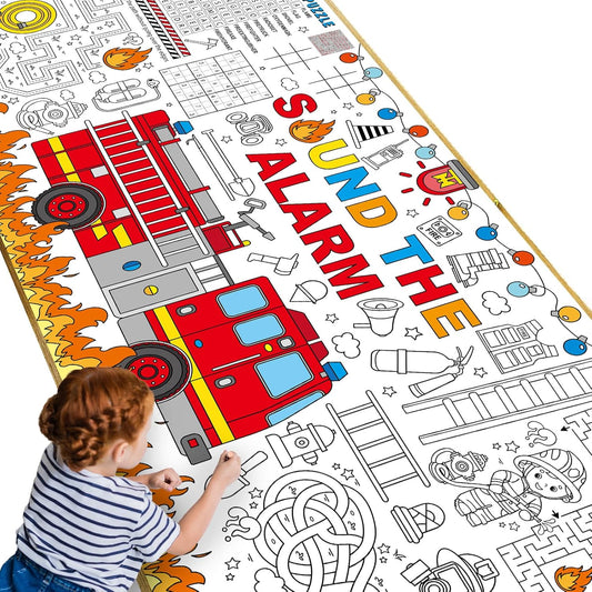 Naozinebi Fire Truck Giant Coloring Poster Large Firefighter Drawing Paper Coloring Tablecloth Rescue Vehicle Game Poster Table Cover Kids Art Craft Coloring Mat Home Pirate Party Supplies