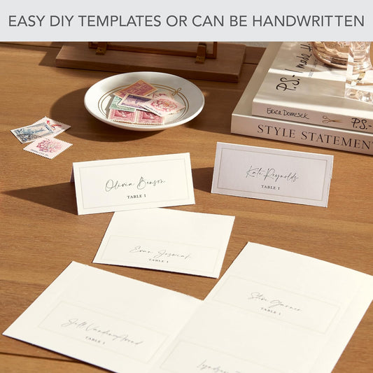 Gartner Studios Ivory Pearl Place Cards, Ivory Cardstock Table Placecards with Pearl Border for Wedding, Printable on Laser/Inkjet Printers, 210 GSM, 3.75” x 1.5” Folded, 48-Pack (83004)