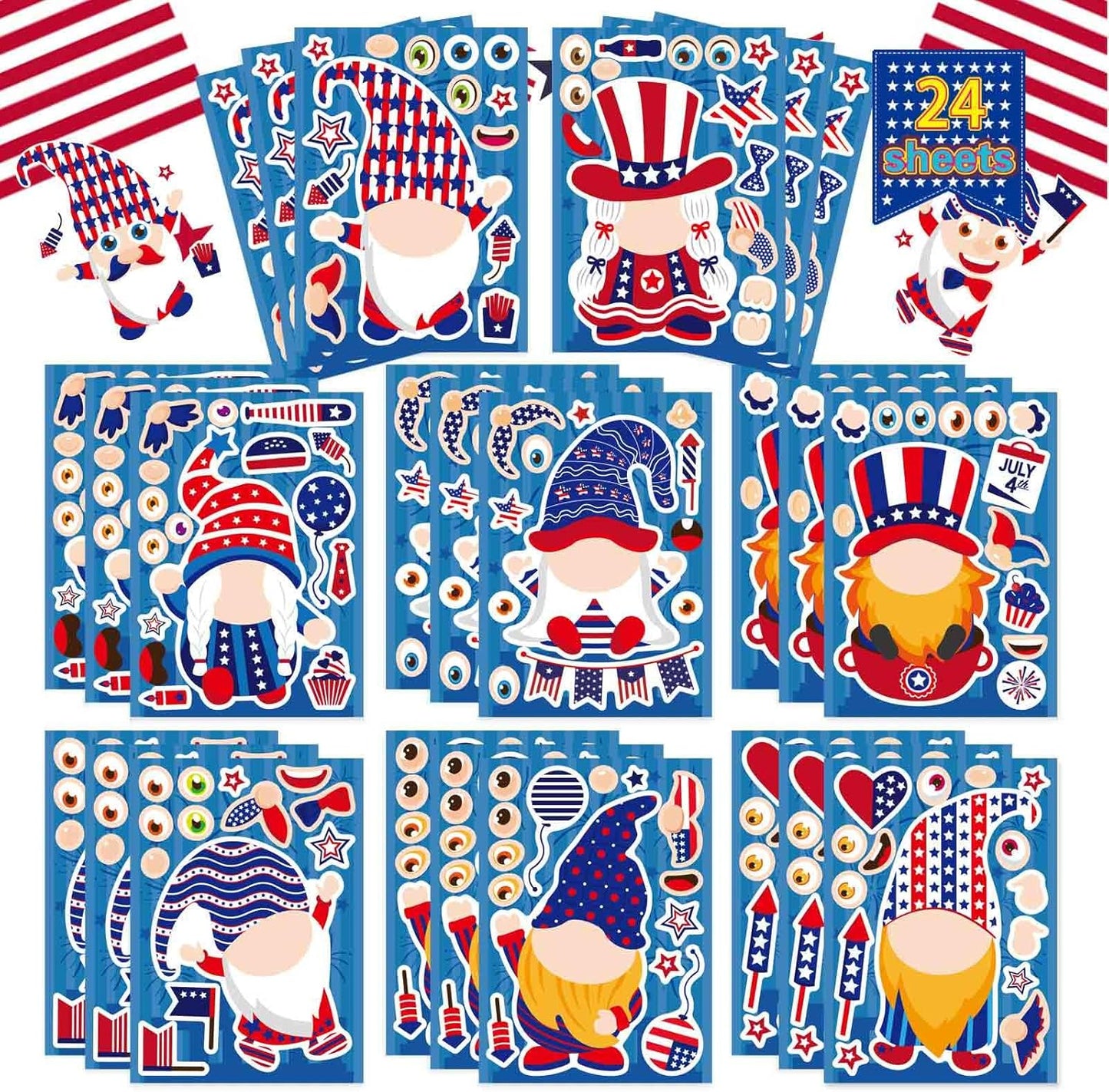 24 Sheets Summer Stickers for Kids Toddlers, Make-a-face Stickers for Kids Classroom Make Your Own Animal Mix & Match Sticker, Pool Beach Luau Hawaii Sticker, Summer Holiday Party Favors