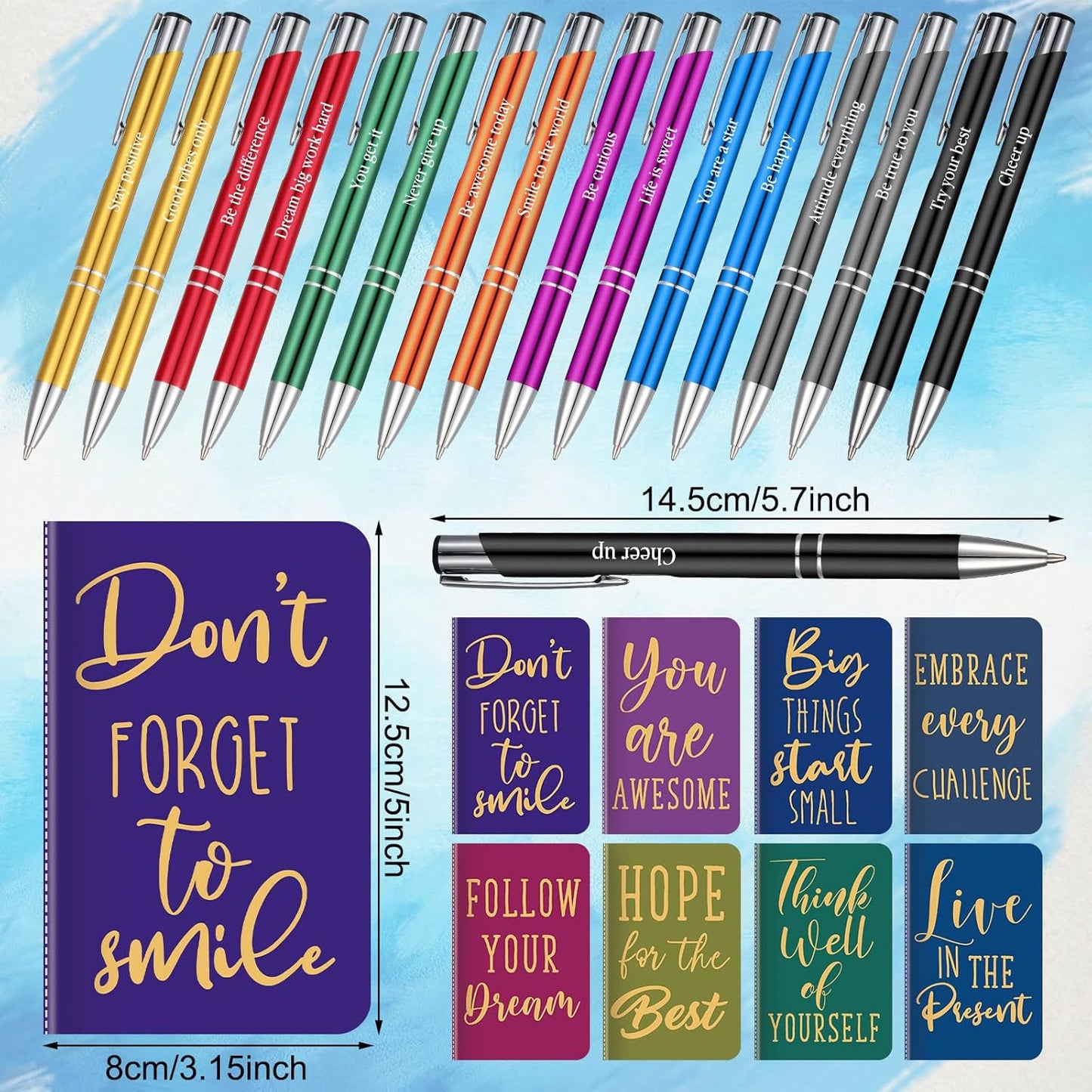 Funrous 32 Pcs Motivational Quote Pens Inspirational Notepads Mini Journal with Ballpoint Pen Small Notebooks Gift for Men Women Coworker Adult Party Favors Prize Teacher Student Office(Stylish)
