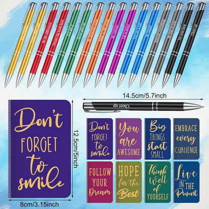Funrous 32 Pcs Motivational Quote Pens Inspirational Notepads Mini Journal with Ballpoint Pen Small Notebooks Gift for Men Women Coworker Adult Party Favors Prize Teacher Student Office(Stylish)