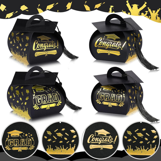 TaoBary 30 Pcs Graduation Cap Gift Boxes Graduation Decorations Class of 2026 Candy Box with Tassel for 2026 Grad Party Favors Supplies(Maroon, Gold)