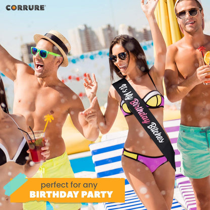 CORRURE 'It's My Birthday Bitches' Birthday Sash with Pink Foil - Soft Black Satin Sash for Women and Men - Happy Birthday Sash for Girls, Sweet 16, 18th 21st 25th 30th 40th 50th or Any Other Bday