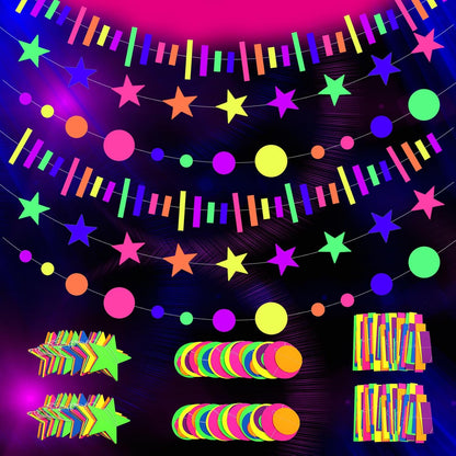508ft UV Neon Paper Garland Crepe Streamers Glow in The Dark Party Supplies Garland Neon Party Decorations Streamers for Blacklight Reactive Fluorescent Wedding Birthday Party Decorations