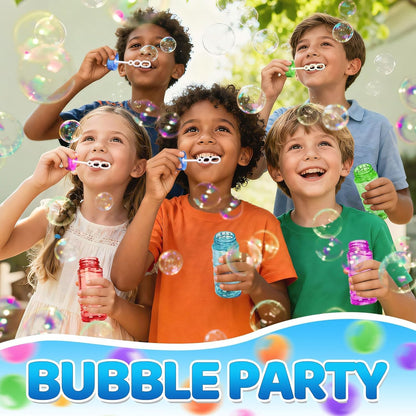 Bulk Neon Bubble Solution Bottles - Lid-Attached Wands, Party Favor Set in Display Box, 60 Pcs | Birthday Decor, Goody Bag Stuffers Supplies, Pinata Fillers, Carnival & Summer Outdoor Toy Gift for Kid