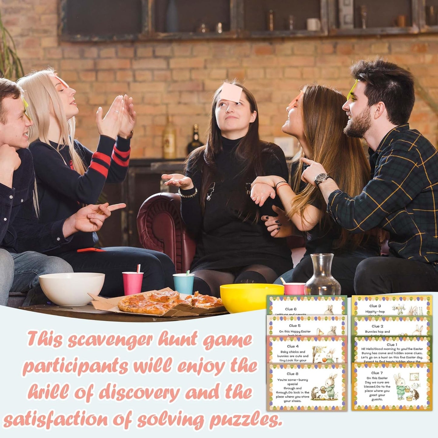 Rainfly Easter Scavenger Hunt, Indoor Clue Card Games, Bunny Treasure Hunt Clues Cards, Easter Party Games for Family Adults, Holiday Party Activities Supplies (16 Clues Cards With Envelopes) -A01