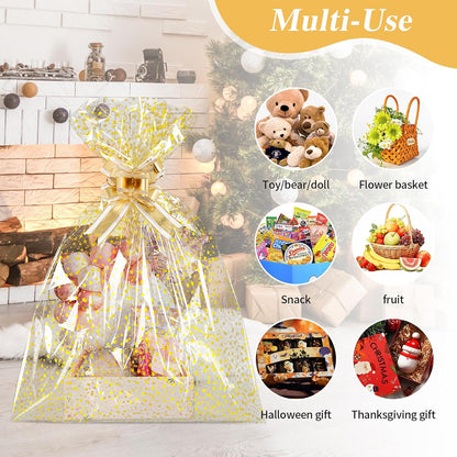 100 Pcs Star Printed 5"X 7" Gift Wrap Cello Cellophane Treat Bags Party Favor bags Clear Candy Cookie Bag Plastic Poly Goodie Storage Bag with Twist Ties for Bakery,Birthday, Wedding ,Party Decorations (Gold)