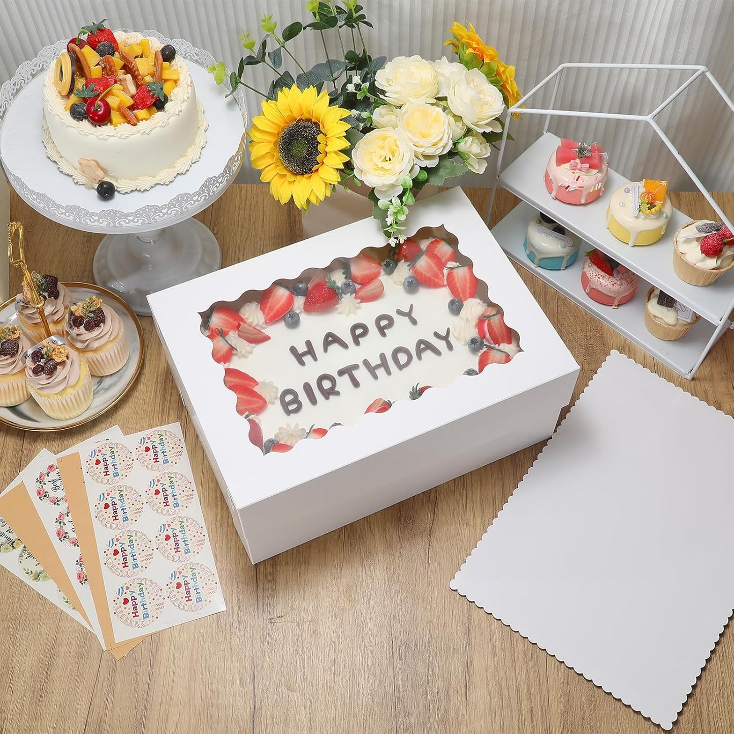 COTOPHER 50 Pcs Cake Boxes 8 Inch, 8x8x5 Inches Cake Containers (25 Boxes & 25 Boards), White Bakery Boxes with Windown for Cookies, Desserts, Cupcake, Pastries, Birthday, Wedding, Mother's Day
