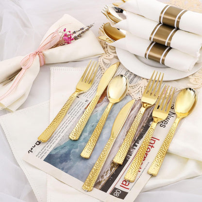 Supernal 180Pcs Silver Plastic Silverware Set, Elegant Hammered Design Heavy Duty Disposable Cutlery, Includes 60 Forks, 60 Knives, 60 Spoons,Silver Plastic Utensils for Wedding, Parties,Events