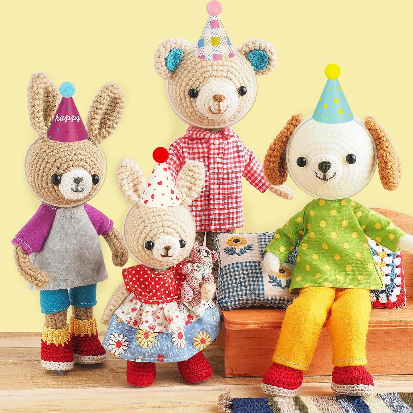12 Pack Mini Party Hats for Stuffed Animals, Mini Hats with Pom Poms Dog Birthday Party Hats for Dolls Dog Cat Pet Birthday Decoration