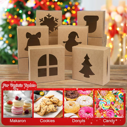 WINKIO 24pcs White Cookie Boxes, 4x4x2.5 Inches Bakery Boxes with Window, for Mini Cake Treat Dessert Pastry Donuts Macaroon Strawberries Chocolate Candy (with Stickers)