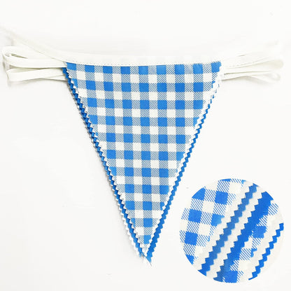 32Ft Dusty Blue Party Decorations Retro Blue Gingham Triangle Banner Flag Pennant Fabric Garland Streamers for Nautical Wedding Birthday Ahoy Achor Bridal Baby Shower Under The Sea Decor Supplies