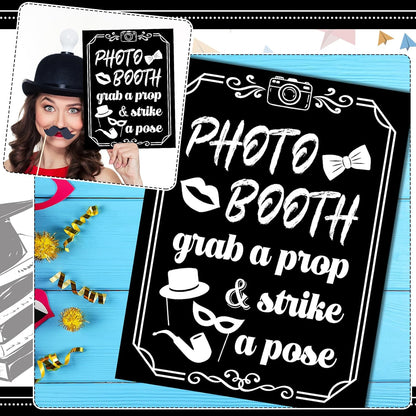 Briwooody Photo Booth Sign with Stand Retro Background Table for Indoor and Outdoor Party Theme Event Photography Props Desktop Decoration Supplies
