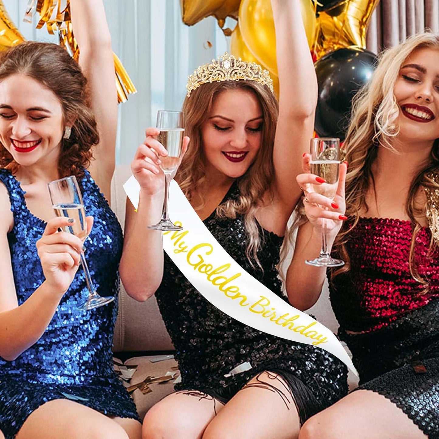It's My Golden Birthday Sash and Crown Set for Women Girls Birthday Party Decorations Decor Party Favors Gifts