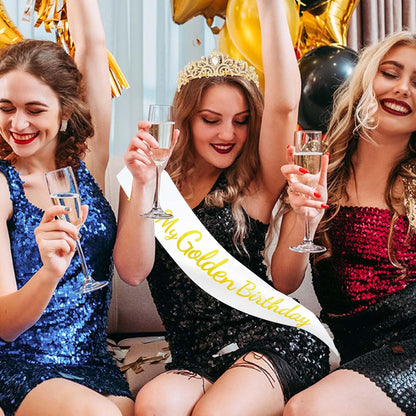 It's My Golden Birthday Sash and Crown Set for Women Girls Birthday Party Decorations Decor Party Favors Gifts