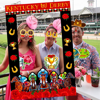 HOWAF Kentucky Horse Derby Photo Booth Props, 52pcs Photo Props with Horse Racing Photo Frame Kentucky Party Derby Day Party Decorations for Derby Party Photography Selfie Props Picture Props