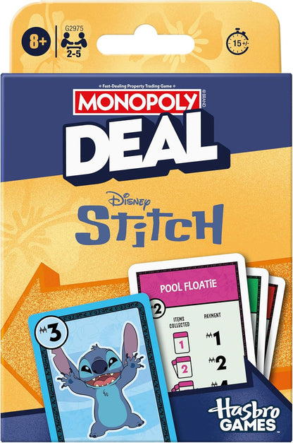 Monopoly Deal: Disney Stitch Edition Card Game | Based on Disney’s Lilo & Stitch | Officially Licensed Disney Kids Games | Ages 8+| 2-5 Players