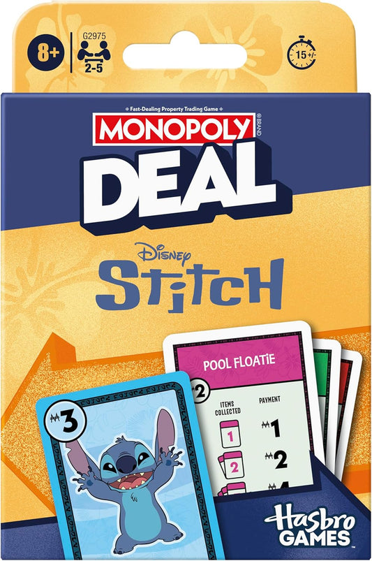 Monopoly Deal: Disney Stitch Edition Card Game | Based on Disney’s Lilo & Stitch | Officially Licensed Disney Kids Games | Ages 8+| 2-5 Players