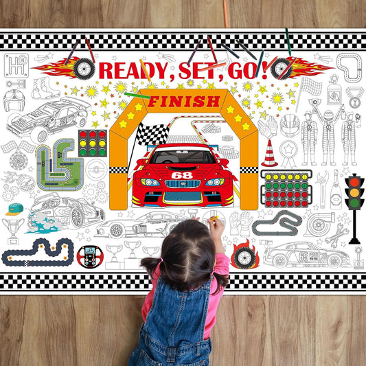 Race Car Large Coloring Poster Giant Racing Car Activity Drawing Paper Coloring Tablecloth DIY Wheels Theme Game Poster Book Table Cover Truck Kids Art Craft Home Classroom Birthday Party Decorations