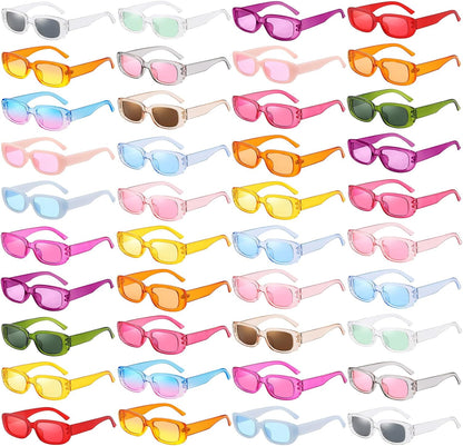 Pibupibu 40 Pack Rectangle Sunglasses Bulk 90s Retro Cool Party Sunglasses for Women Men Fun Glasses Set