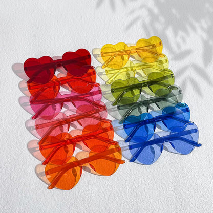 Matcheck 16 Heart Shaped Rimless Sunglasses Transparent Candy Colored Glasses Frameless Party Eyewear for Women