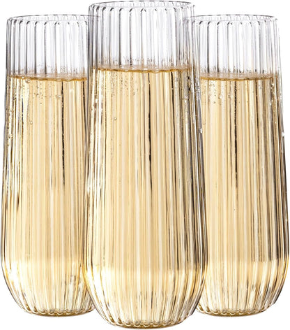Ciaell 30 Pack Pink Plastic Ribbed Wine Glasses, 12 OZ Origami Stemless Disposable Wine Champagne Whiskey Glasses Unbreakable Clear Plastic Cocktail Glasses, Wine Cups for Party Wedding