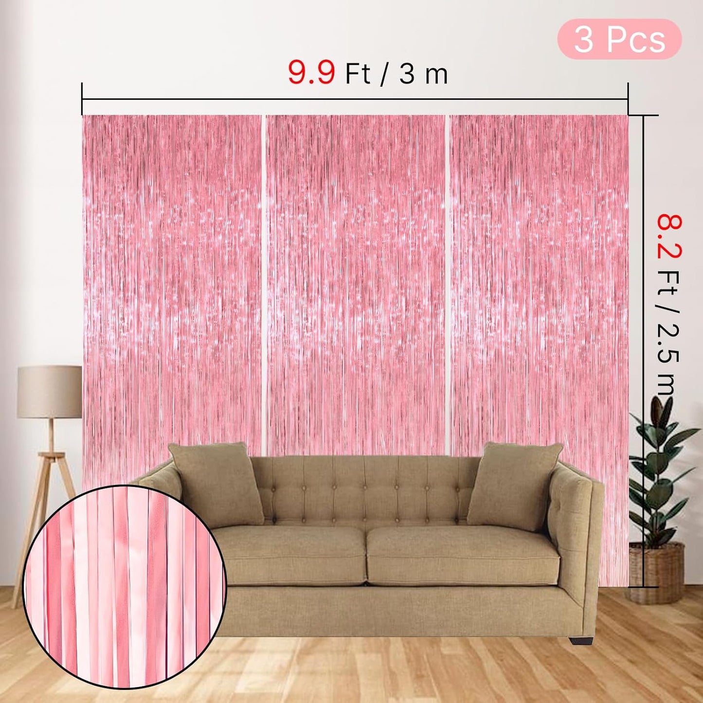 PartyWoo Silver Streamers 3pcs Tinsel Backdrop 8.2FT Metallic Tinsel Foil Fringe Streamer Curtains Party Photo Booth Backdrop for Graduation Baby Shower Bachelorette Wedding Disco Party Decorations