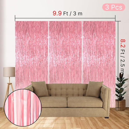 PartyWoo Silver Streamers 3pcs Tinsel Backdrop 8.2FT Metallic Tinsel Foil Fringe Streamer Curtains Party Photo Booth Backdrop for Graduation Baby Shower Bachelorette Wedding Disco Party Decorations