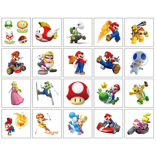 40 Sheets Mario Temporary Tattoos Birthday Themed Party Supplies Decoration Favors Cartoon Cute Sticker for Kids Boys Home Activity Class Prizes Carnival Christmas Rewards