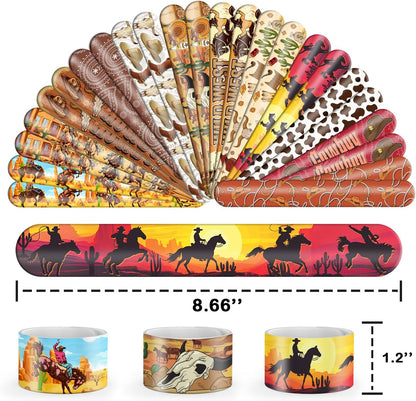 48PCS Cowboy Themed Party Set | 24PCS Slap Bracelets & 24PCS Rubber Bracelets Western Saloon Silicone Wristbands Birthday Party Supplies Decorations Gifts Carnival Prizes
