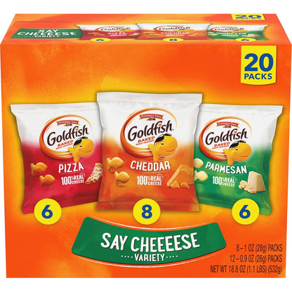 Goldfish Crackers Big Smiles Variety Pack with Cheddar, Colors, and Pretzels, Snack Packs, 30 Ct