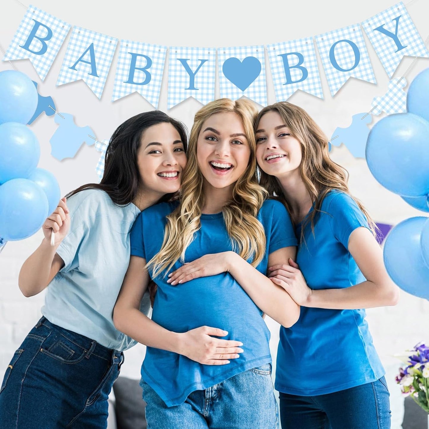 Hahafelt 1 Pcs Blue Gingham Welcome Baby Boy Banner for Baby Shower Party Decorations Pre Strung Gender Reveal Paper Banner for Table, Wall, Mantel Display Party Decor Supplies