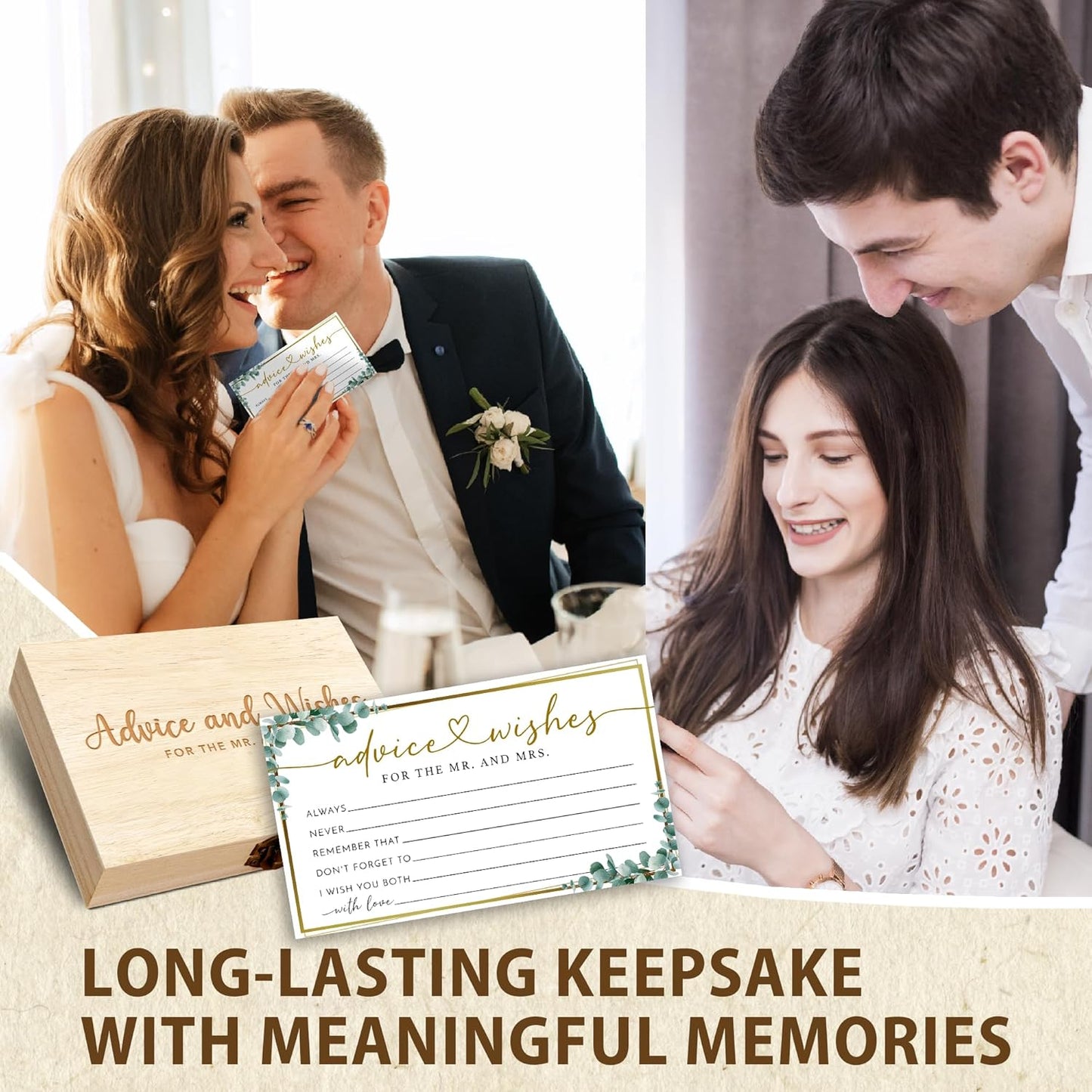 Boho Advice and Wishes for the Mr and Mrs - 50 Packs Wedding Advice Cards Bridal Shower Game Cards with Box Reception Guest Book for Bride Groom Newlywed Engagement Party Decoration -A08