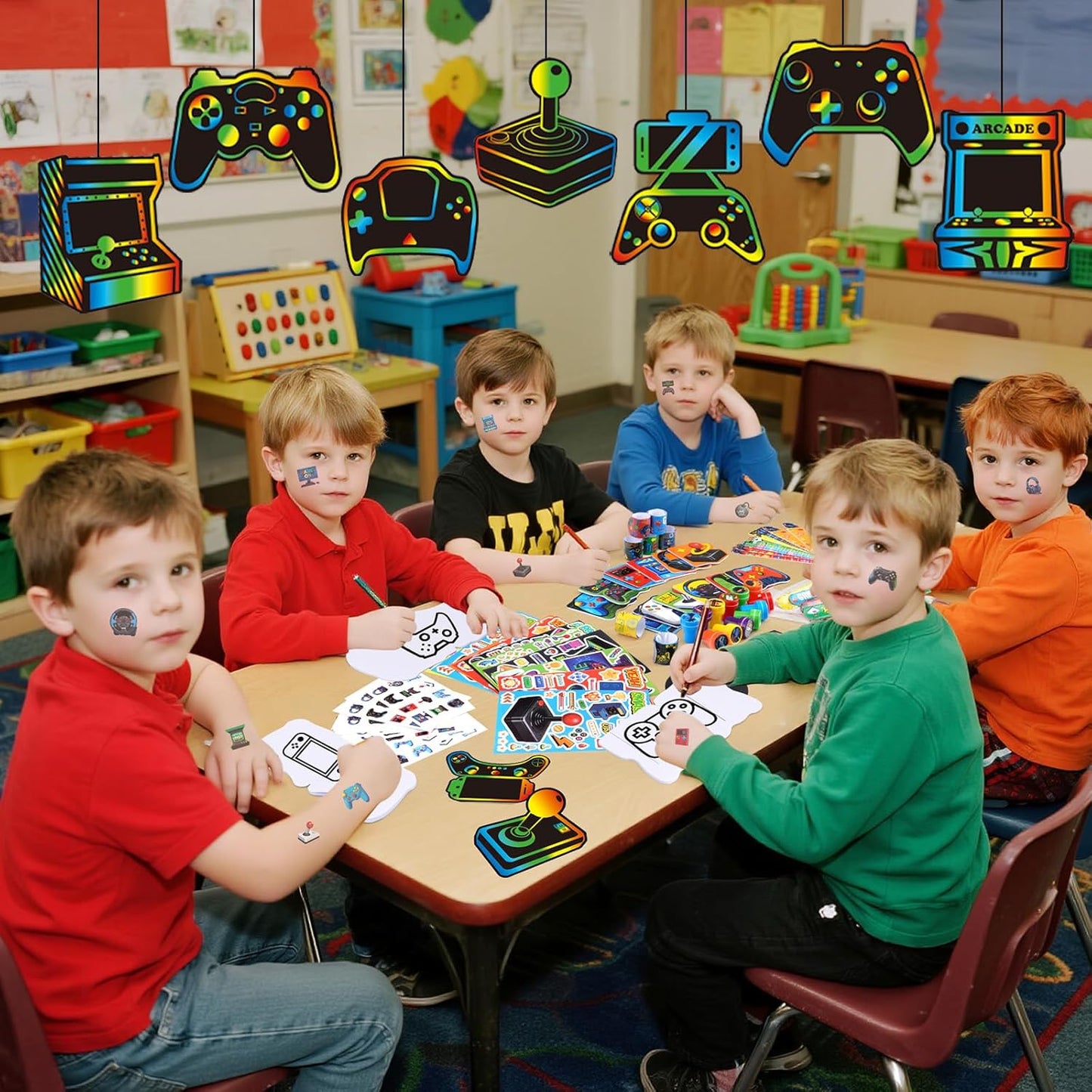 BenLouis 96 Pcs Video Game Party Favors Neon School Stationery Bulk for Kids Classroomgame Level Up Birthday Gift Candy Goodie Bag Fillers Fun Glow Gamepad Game Decor Pinata Prize Activity Supplies