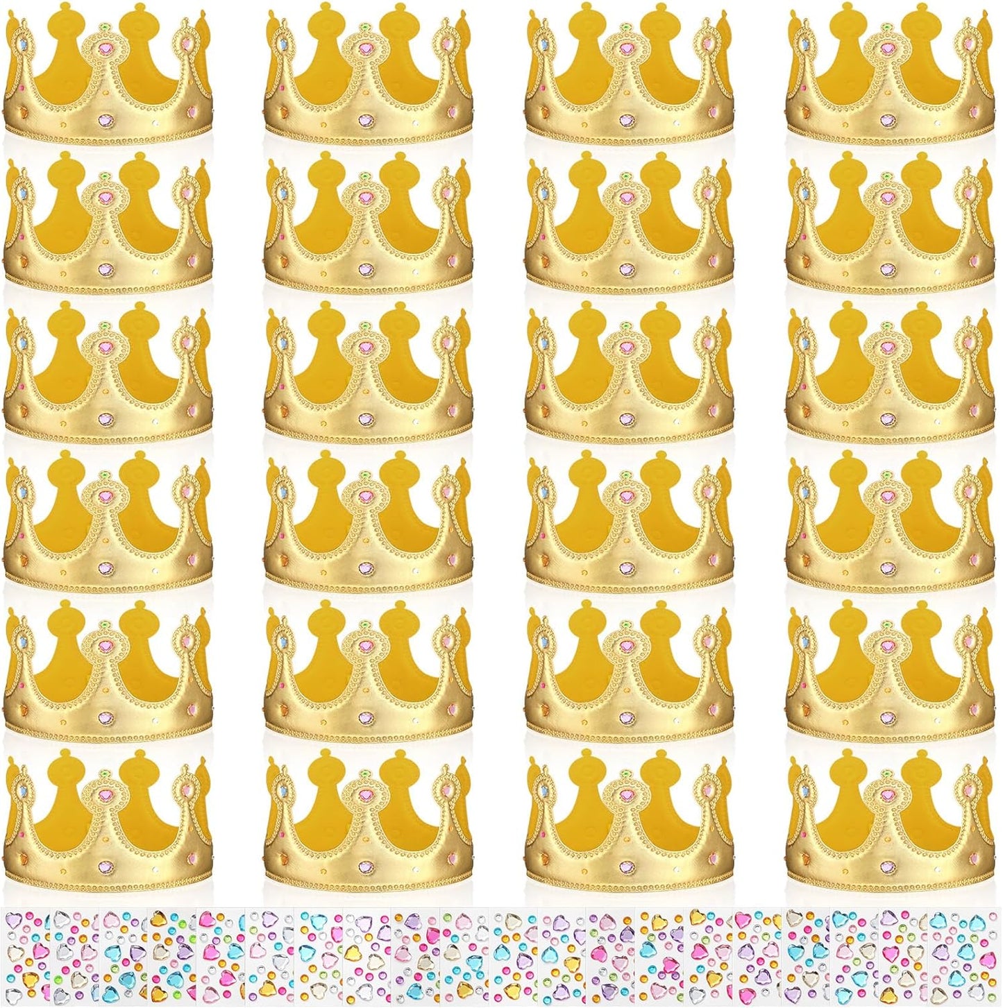Yaomiao 44 Pcs Birthday Foam Crowns for Kids Princess Tiaras King Hat Bulk Diamond Sticker Kits for Crown Party Supplies